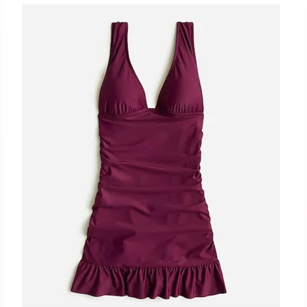 NWOT JCrew Ruched V neck swimsuit / Swim Dress / One piece Burgandy Size 8